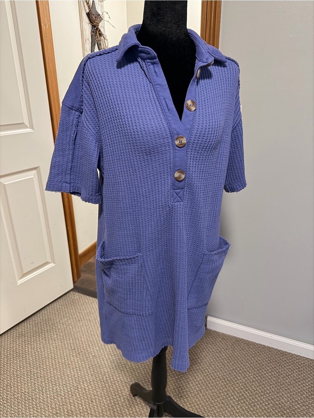 Zenana Purple Waffle Knit T-Shirt Dress with Pockets Size Small
